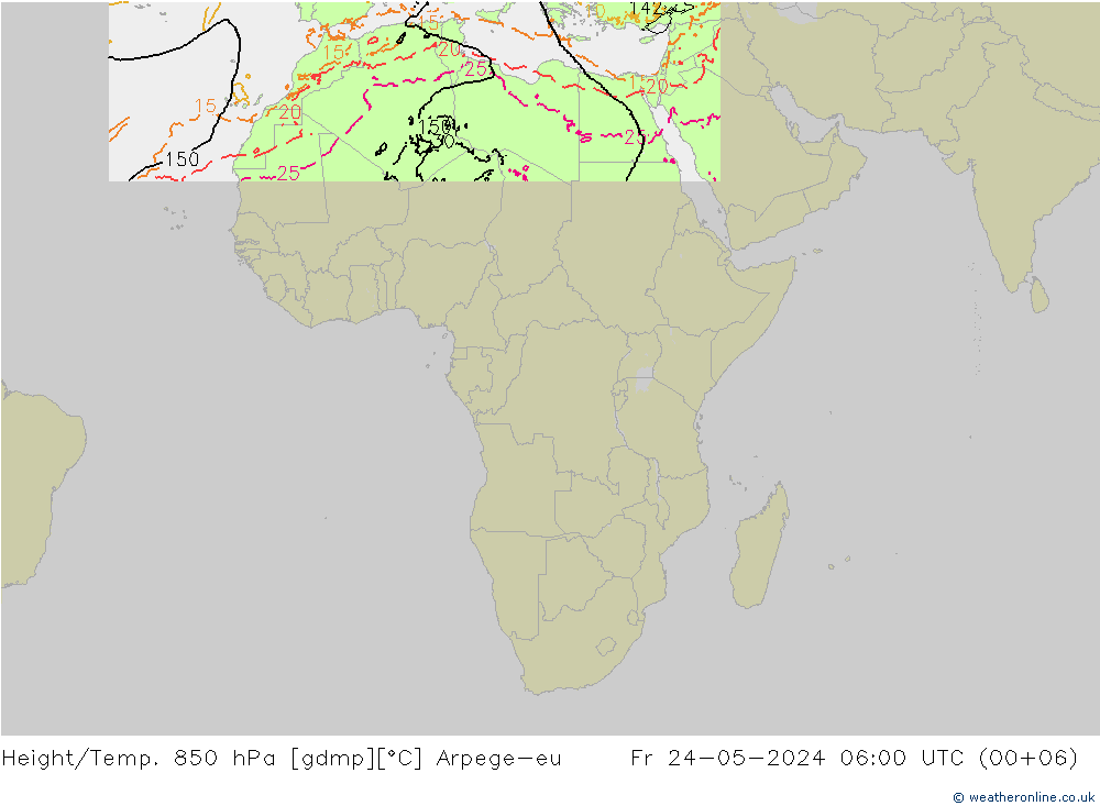 Geop./Temp. 850 hPa Arpege-eu vie 24.05.2024 06 UTC