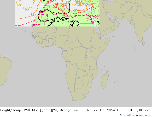 Height/Temp. 850 hPa Arpege-eu pon. 27.05.2024 00 UTC