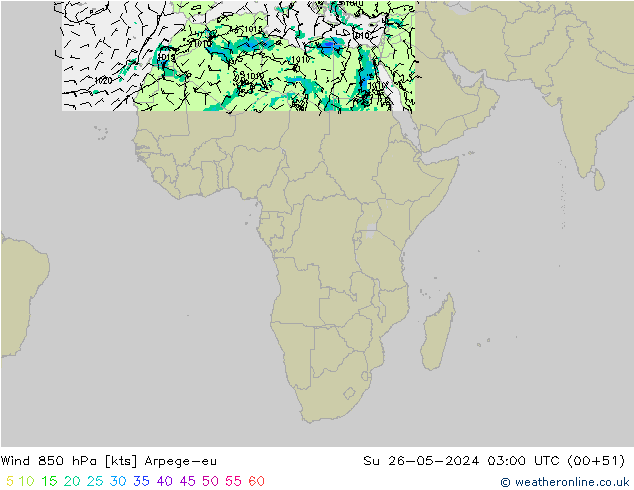 Wind 850 hPa Arpege-eu Su 26.05.2024 03 UTC
