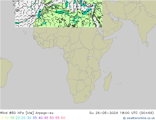 Wind 850 hPa Arpege-eu Ne 26.05.2024 18 UTC