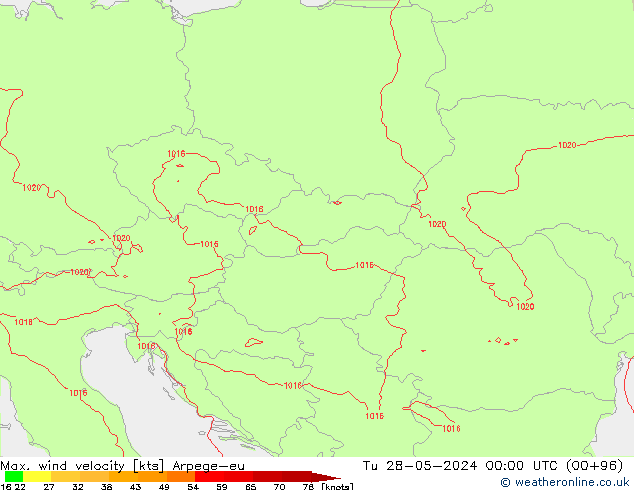 Max. wind velocity Arpege-eu mar 28.05.2024 00 UTC