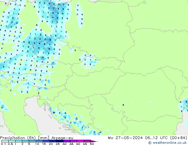 Precipitação (6h) Arpege-eu Seg 27.05.2024 12 UTC