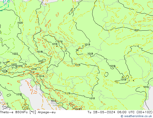 Theta-e 850hPa Arpege-eu mar 28.05.2024 06 UTC