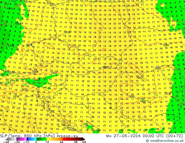 SLP/Temp. 850 hPa Arpege-eu lun 27.05.2024 00 UTC