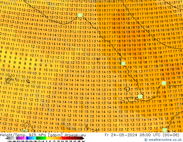 Height/Temp. 925 hPa Arpege-eu ven 24.05.2024 06 UTC