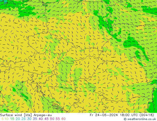 Wind 10 m Arpege-eu vr 24.05.2024 18 UTC