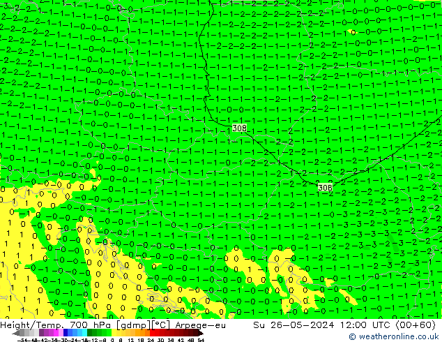 Height/Temp. 700 hPa Arpege-eu nie. 26.05.2024 12 UTC