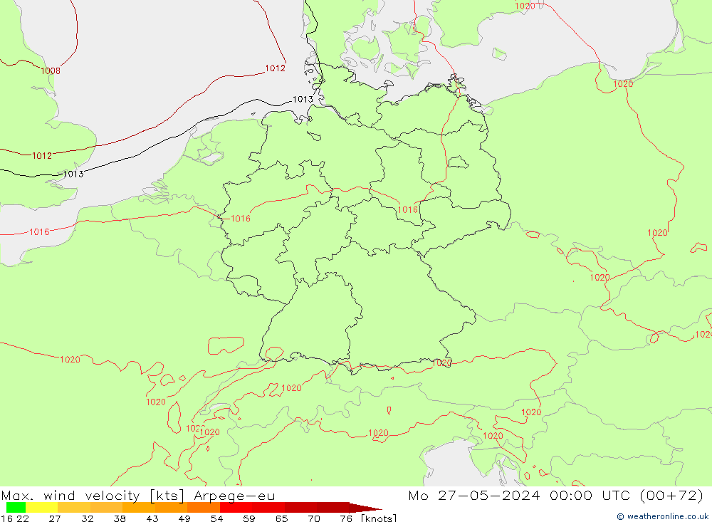 Max. wind velocity Arpege-eu Seg 27.05.2024 00 UTC