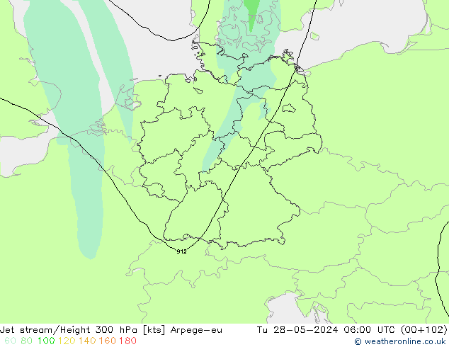 Jet stream/Height 300 hPa Arpege-eu Út 28.05.2024 06 UTC