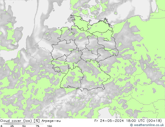 Bewolking (Laag) Arpege-eu vr 24.05.2024 18 UTC