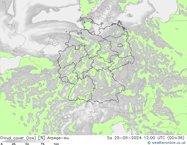 Bewolking (Laag) Arpege-eu za 25.05.2024 12 UTC