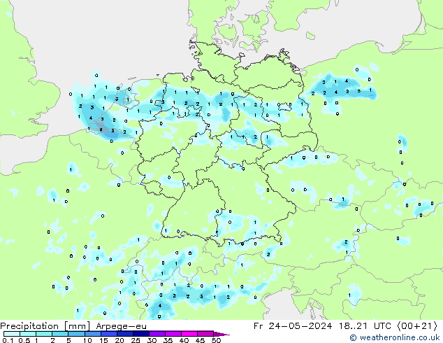 Précipitation Arpege-eu ven 24.05.2024 21 UTC