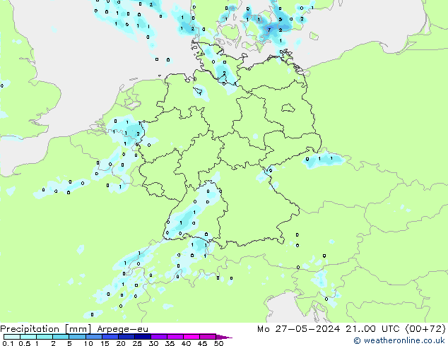 осадки Arpege-eu пн 27.05.2024 00 UTC