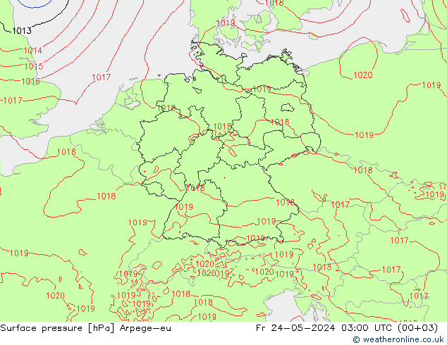 地面气压 Arpege-eu 星期五 24.05.2024 03 UTC