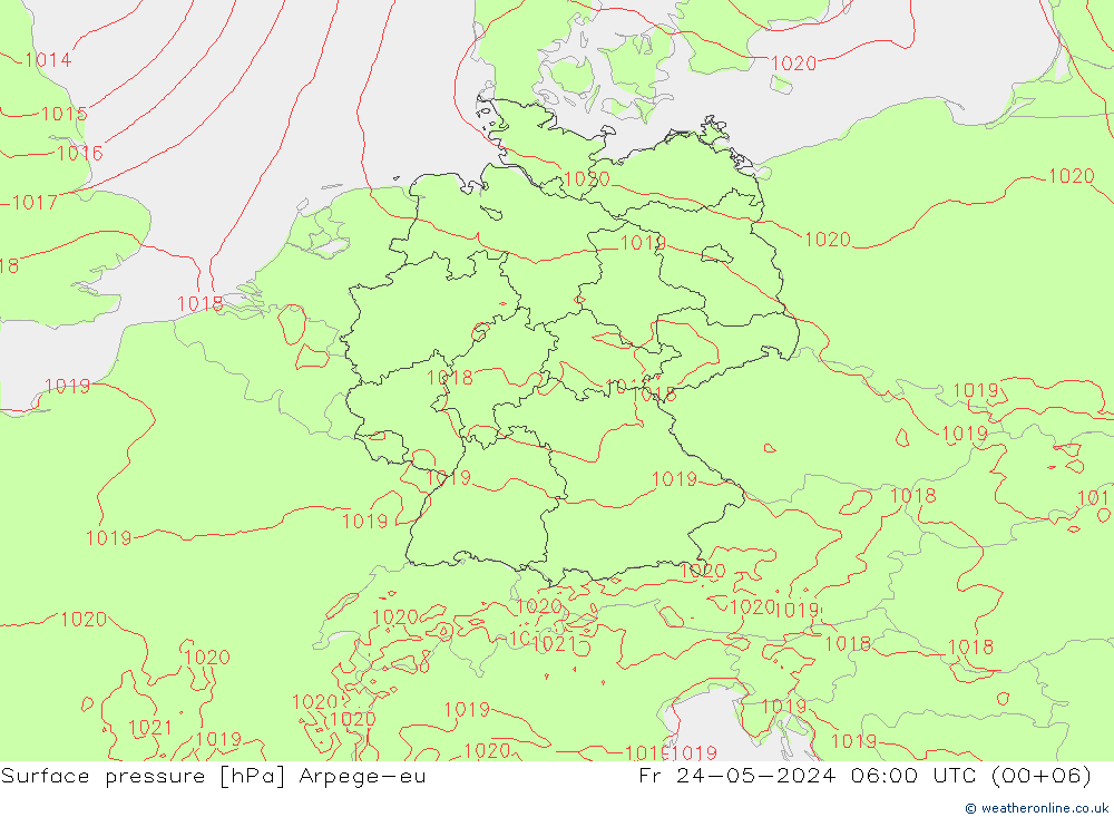 Atmosférický tlak Arpege-eu Pá 24.05.2024 06 UTC