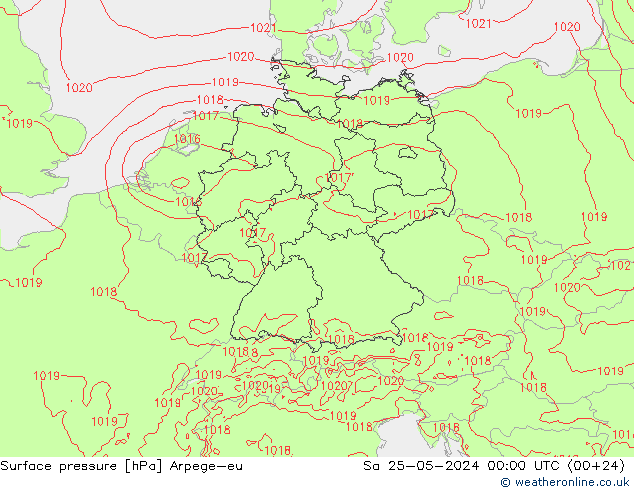 地面气压 Arpege-eu 星期六 25.05.2024 00 UTC