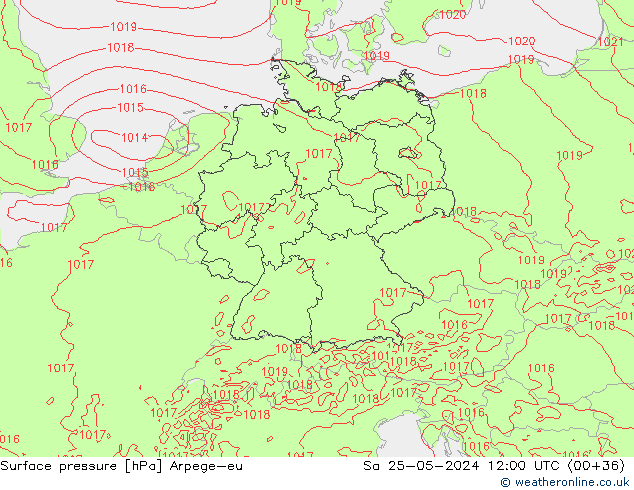 Pressione al suolo Arpege-eu sab 25.05.2024 12 UTC