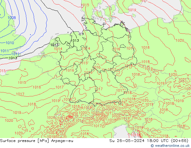 Pressione al suolo Arpege-eu dom 26.05.2024 18 UTC