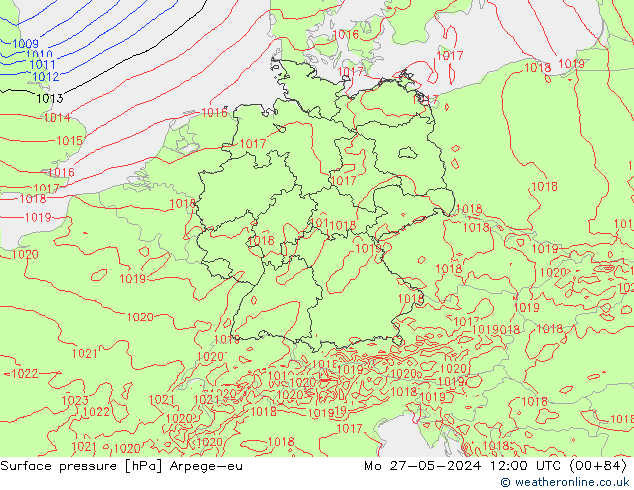 Surface pressure Arpege-eu Mo 27.05.2024 12 UTC