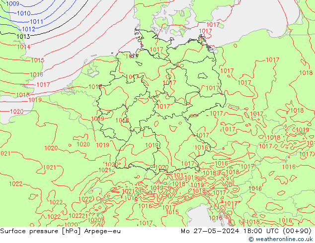 Atmosférický tlak Arpege-eu Po 27.05.2024 18 UTC