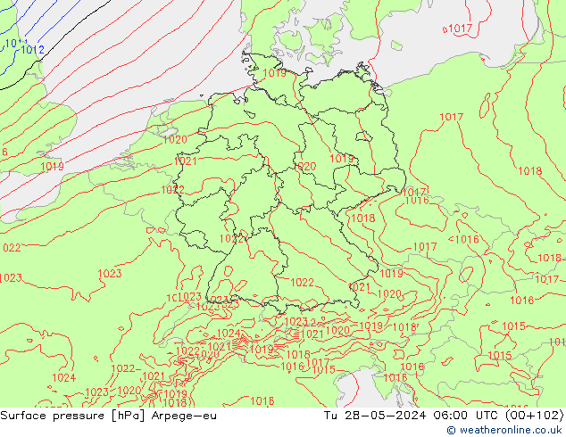 Surface pressure Arpege-eu Tu 28.05.2024 06 UTC