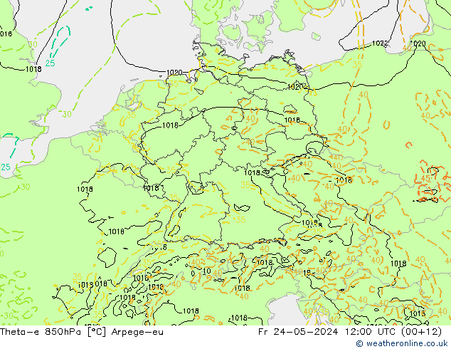 Theta-e 850hPa Arpege-eu pt. 24.05.2024 12 UTC