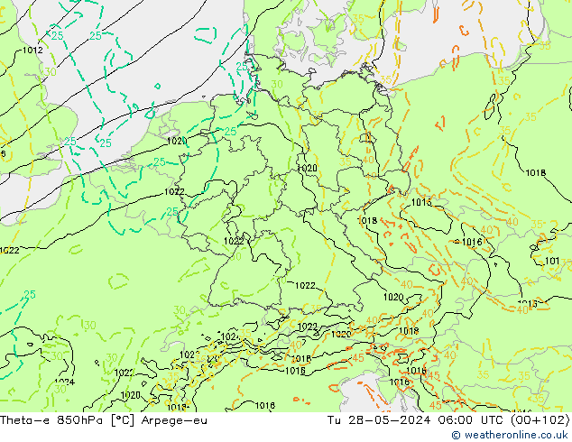 Theta-e 850hPa Arpege-eu  28.05.2024 06 UTC