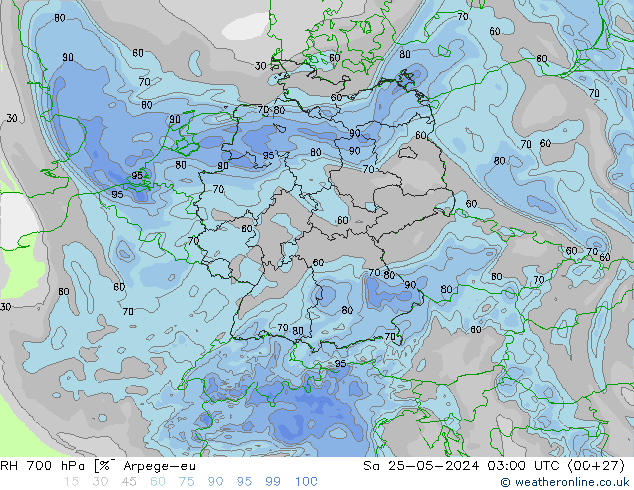 RH 700 hPa Arpege-eu  25.05.2024 03 UTC