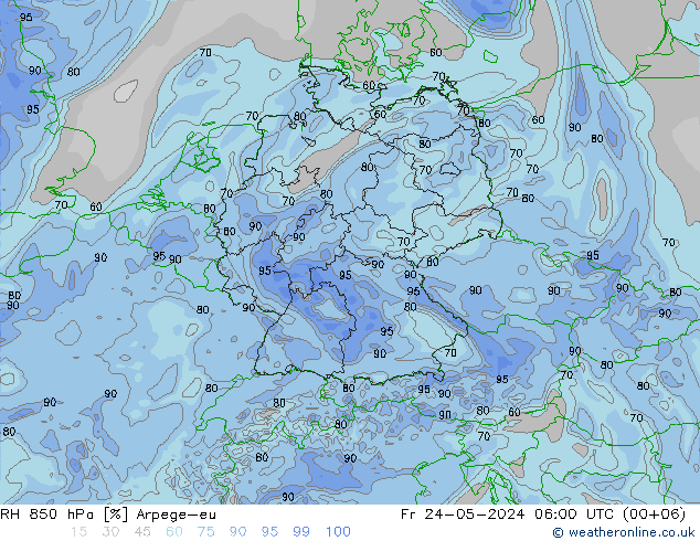 RH 850 hPa Arpege-eu Fr 24.05.2024 06 UTC