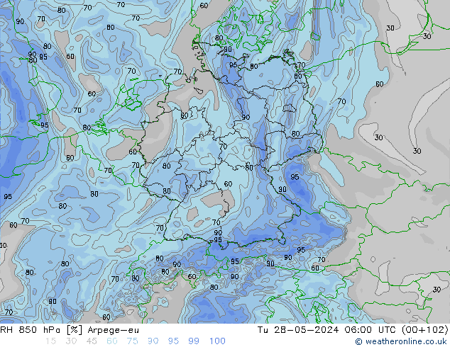 RH 850 hPa Arpege-eu  28.05.2024 06 UTC