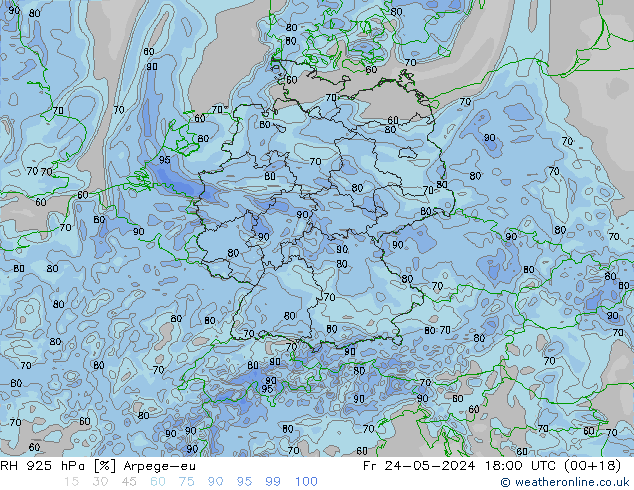 RH 925 hPa Arpege-eu Fr 24.05.2024 18 UTC