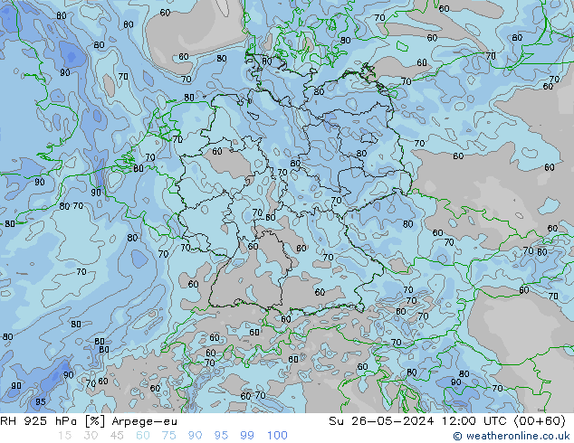 Humidité rel. 925 hPa Arpege-eu dim 26.05.2024 12 UTC