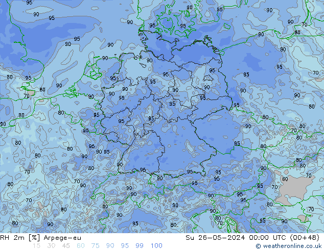 RH 2m Arpege-eu 星期日 26.05.2024 00 UTC