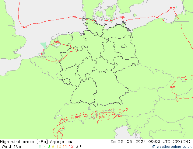 High wind areas Arpege-eu sáb 25.05.2024 00 UTC