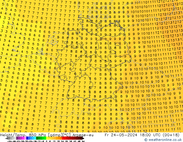 Height/Temp. 850 hPa Arpege-eu Pá 24.05.2024 18 UTC