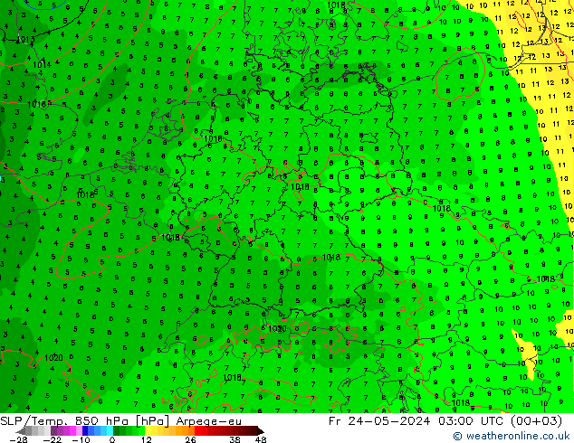 SLP/Temp. 850 hPa Arpege-eu Fr 24.05.2024 03 UTC