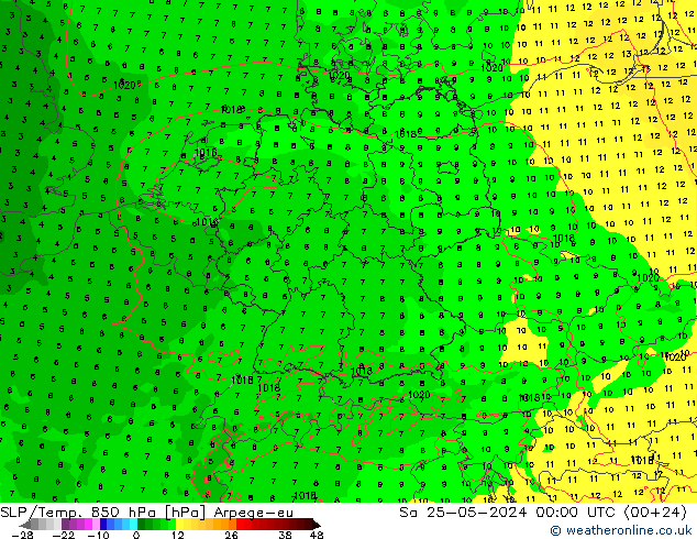 SLP/Temp. 850 hPa Arpege-eu sáb 25.05.2024 00 UTC