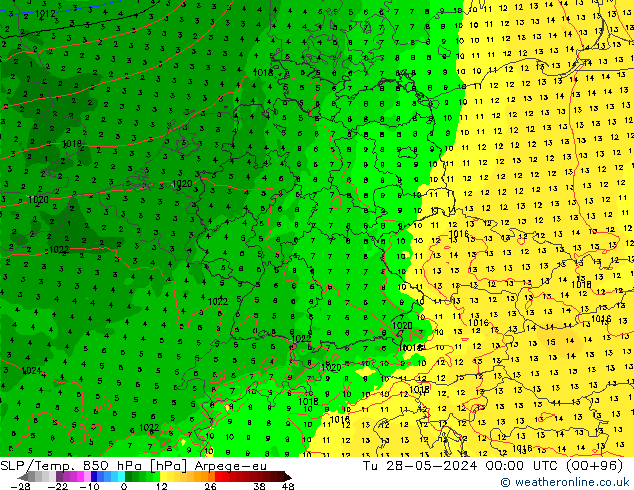 SLP/Temp. 850 hPa Arpege-eu  28.05.2024 00 UTC