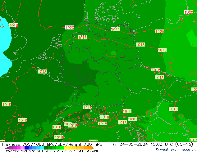 Espesor 700-1000 hPa Arpege-eu vie 24.05.2024 15 UTC