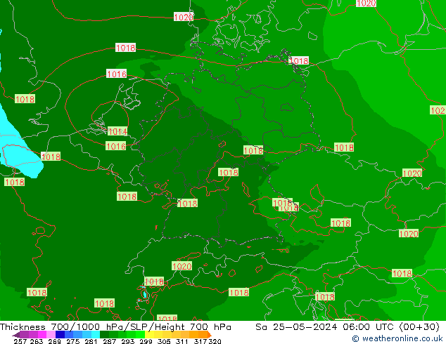 700-1000 hPa Kalınlığı Arpege-eu Cts 25.05.2024 06 UTC