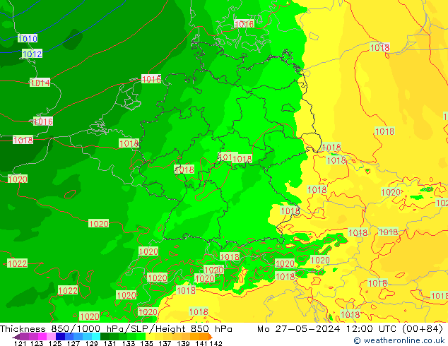 850-1000 hPa Kalınlığı Arpege-eu Pzt 27.05.2024 12 UTC