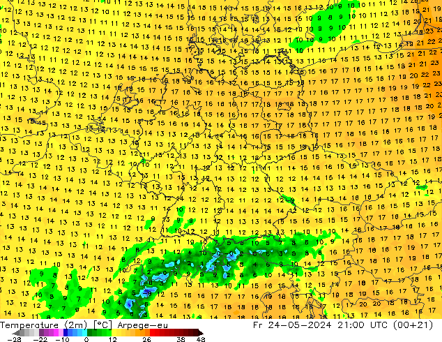 温度图 Arpege-eu 星期五 24.05.2024 21 UTC