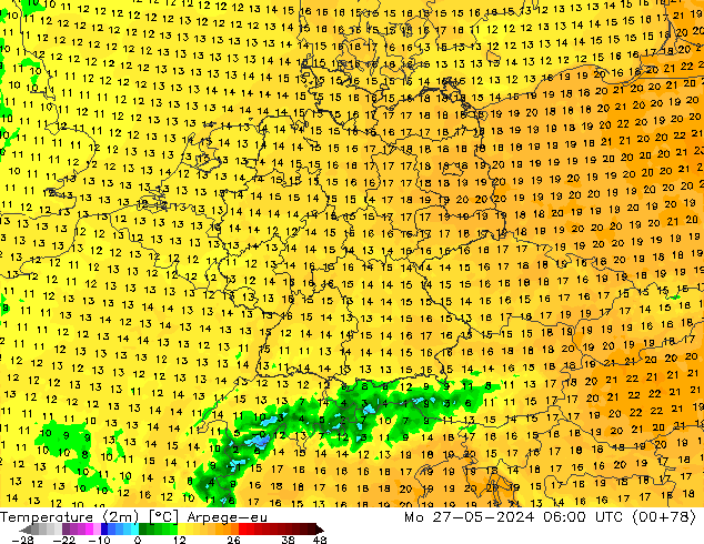 Temperatura (2m) Arpege-eu lun 27.05.2024 06 UTC