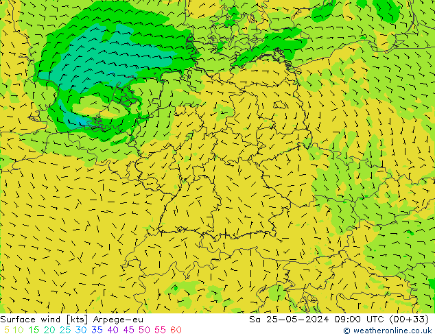 Wind 10 m Arpege-eu za 25.05.2024 09 UTC