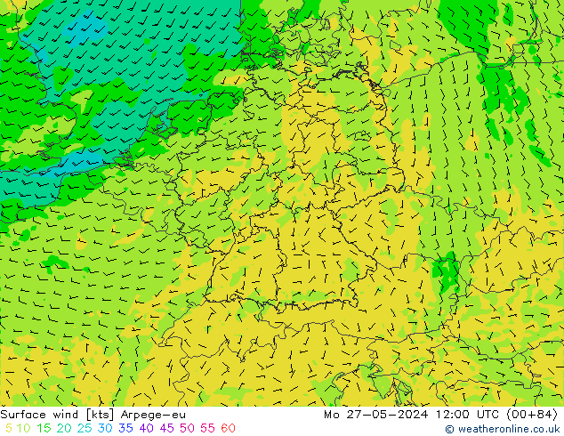 Viento 10 m Arpege-eu lun 27.05.2024 12 UTC