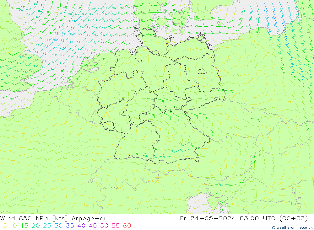 风 850 hPa Arpege-eu 星期五 24.05.2024 03 UTC