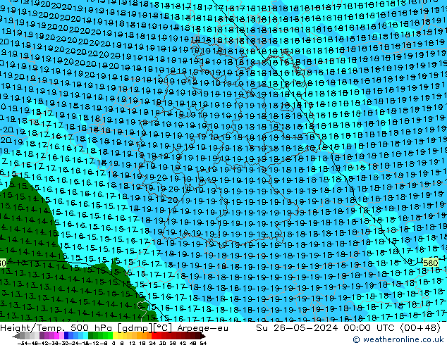 Height/Temp. 500 hPa Arpege-eu Su 26.05.2024 00 UTC