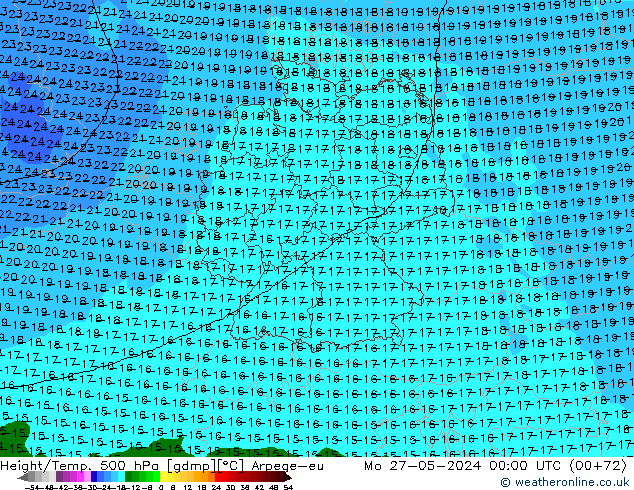 Height/Temp. 500 hPa Arpege-eu pon. 27.05.2024 00 UTC