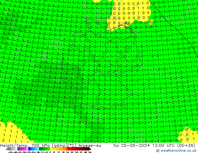 Height/Temp. 700 hPa Arpege-eu Sáb 25.05.2024 12 UTC