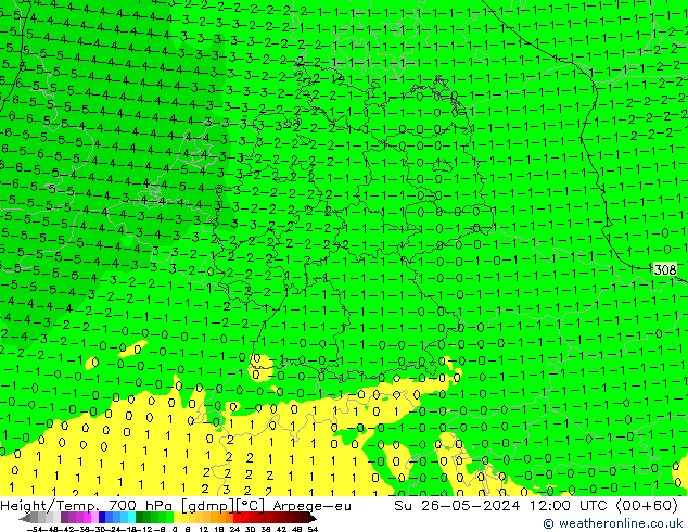 Yükseklik/Sıc. 700 hPa Arpege-eu Paz 26.05.2024 12 UTC